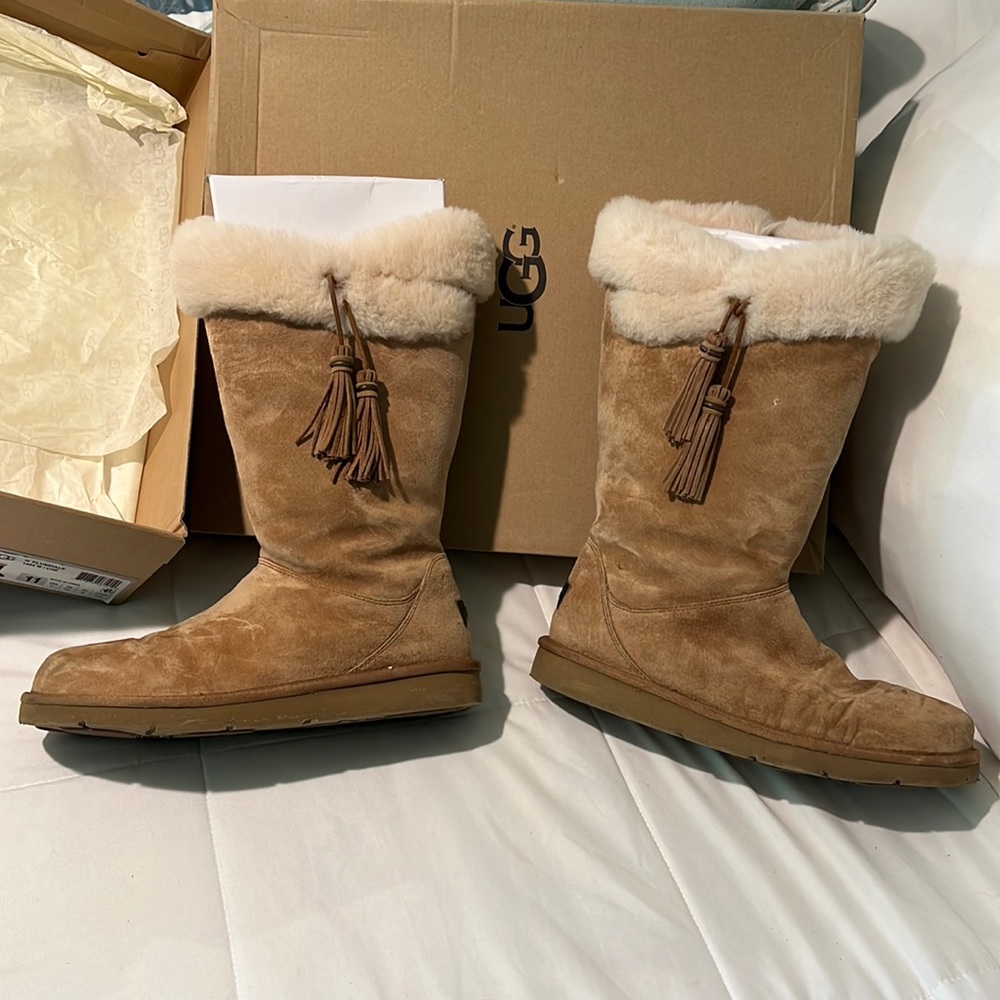 EUC UGG Plumdale (1894) Chestnut tassel boots. Women’s size 11, zip up style.